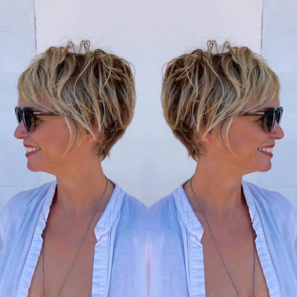 Brown Pixie Bob With Blonde Highlights