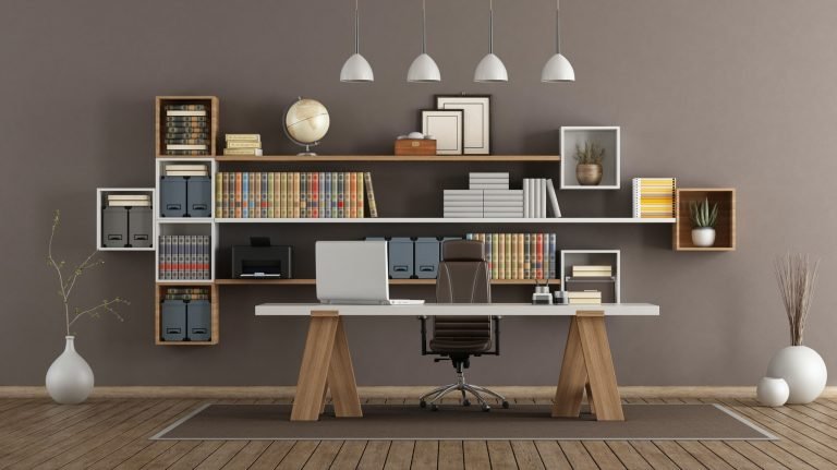 Modern office with wooden furniture